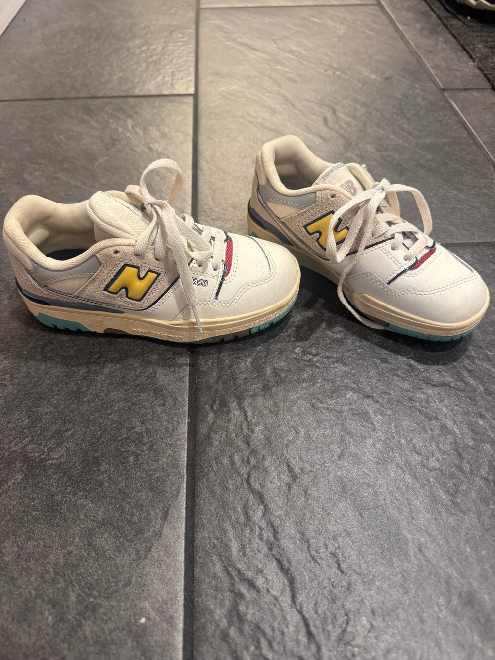 New Balance Kids White Sneakers with Yellow N Logo